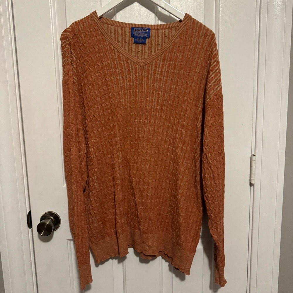 Pendleton | Men's V-Neck Orange Sweater